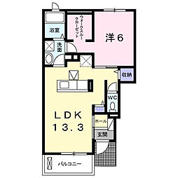 ラポールII 1階1LDKの間取り
