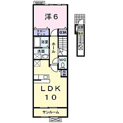 カーサ　フルジェンテII 2階1LDKの間取り