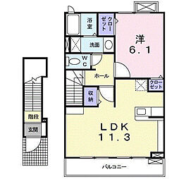 エレガンテ・カーサ 2階1LDKの間取り