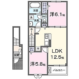 コーポラス出川 2LDKの間取図画像