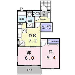 ハピネスコート　Ａ 1階2DKの間取り