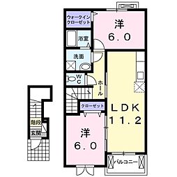グラン・トゥールI 2階2LDKの間取り