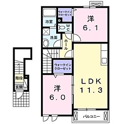 プメハナ 203 2階2LDKの間取り