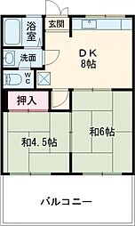 フェリーチェ三角 3階2DKの間取り