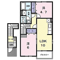 マッシュルームＢ 2階2LDKの間取り