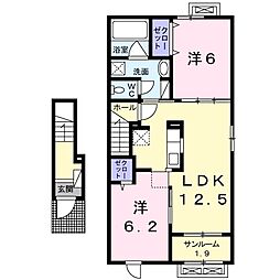 シェーナ　ドゥ 2階2LDKの間取り