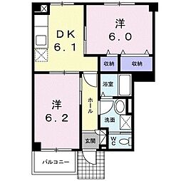 メゾンクレデイ 1階2DKの間取り
