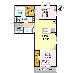 D-Grande下轡田　C 1階2LDKの間取り