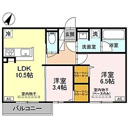 D-Grande下轡田　C 2階2LDKの間取り