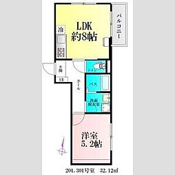 仮)BAU宮町2号棟 2階1LDKの間取り