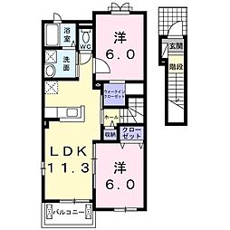 プランドール・駅前 2階2LDKの間取り