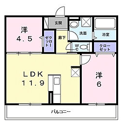 暁雲 302 3階2LDKの間取り