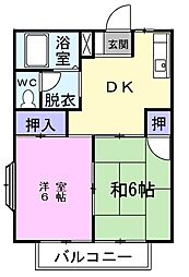 ヴァンベ−ル二番館 1階2DKの間取り