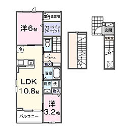 城町1丁目アパート（028434901） 3階2LDKの間取り