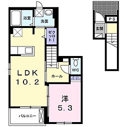 Ｊ・Ｊ・Ｔ 2階1LDKの間取り