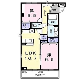 ハルサ　クォーレ 1階2LDKの間取り