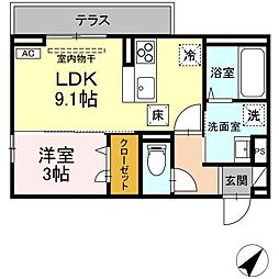 レスア柏崎I 102 1階1LDKの間取り
