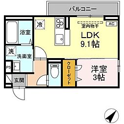 レスア柏崎I 203 2階1LDKの間取り