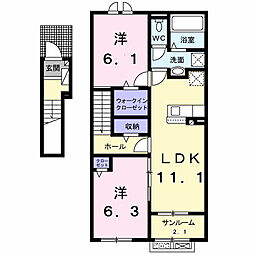 クレストII 2LDKの間取図画像