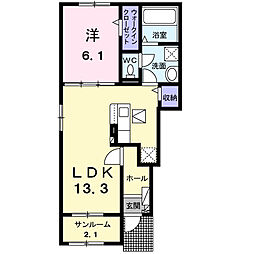 クレストI 1LDKの間取図画像