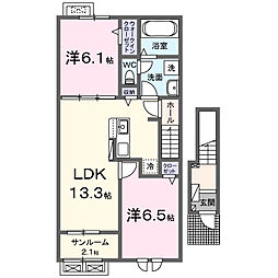新屋北浜町アパート(028704401) 2LDKの間取図画像