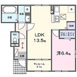 ローゼル A 1LDKの間取図画像