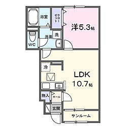 ヴェッセル 1LDKの間取図画像