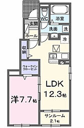 うららII 1LDKの間取図画像