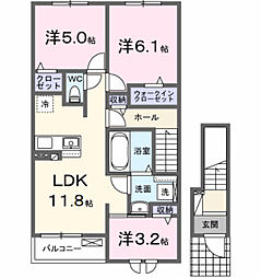 岩切アパート(028443501) 3LDKの間取図画像