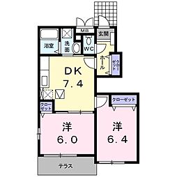 シエロ・ピノ・コーダC 2DKの間取図画像
