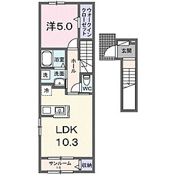 アンソレイエRIOB 1LDKの間取図画像