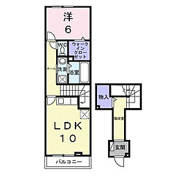プラシードII 1LDKの間取図画像
