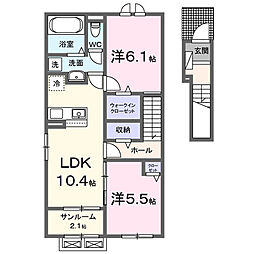 サニーサイド 2LDKの間取図画像