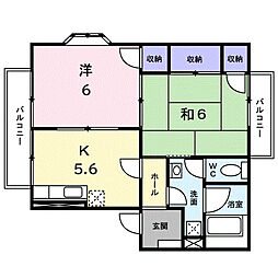 グランポルテ木の宮1 2Kの間取図画像