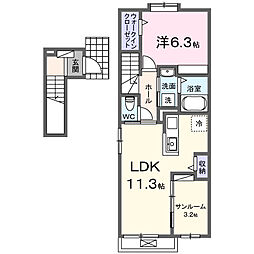 ベル ソレイユ 1LDKの間取図画像