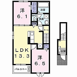 ソレイユ元町IV 2LDKの間取図画像