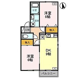 セジュール上冨居A 2DKの間取図画像