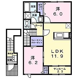 ブルックサイドD 2LDKの間取図画像