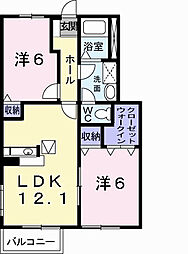 アビタシオン勝瑞I 2LDKの間取図画像
