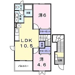 ソレアード・ホソヤB 2LDKの間取図画像