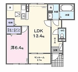 ラ マージュ西岐阜 1LDKの間取図画像