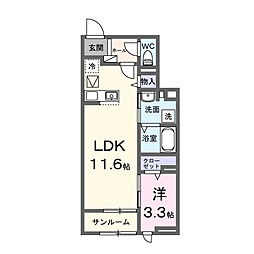 仮)シェーネ東原 1LDKの間取図画像