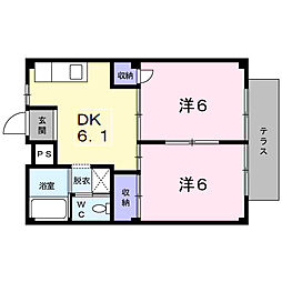 シティハイツ新正B 2DKの間取図画像