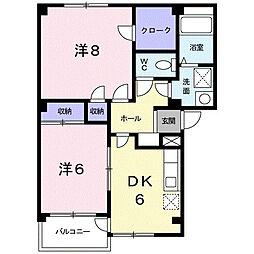 リバーサイドヴィラC棟 2DKの間取図画像