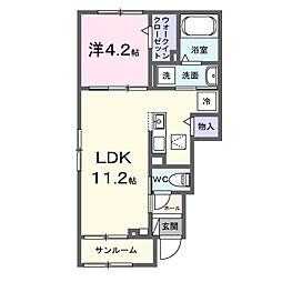 エルミタージュ今泉 1LDKの間取図画像