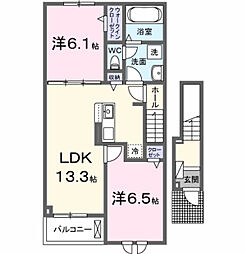 メゾン・ド・リアン II 2LDKの間取図画像