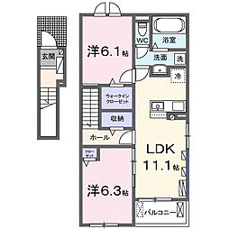 ルーチェ ウシザワ B 2LDKの間取図画像