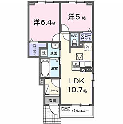 川越市アパート 2LDKの間取図画像