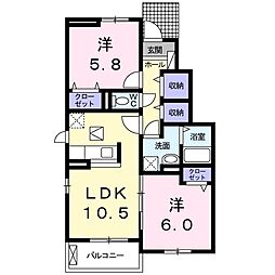 クオリス西里 2LDKの間取図画像