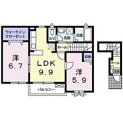 コントレール大和八木 2LDKの間取図画像